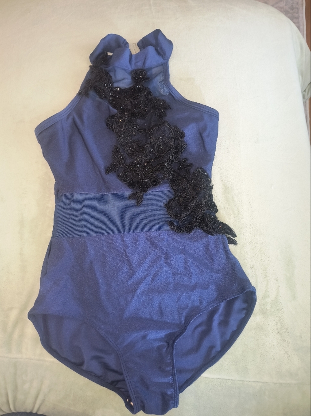 Navy dance Leotard with Black Lace Applique